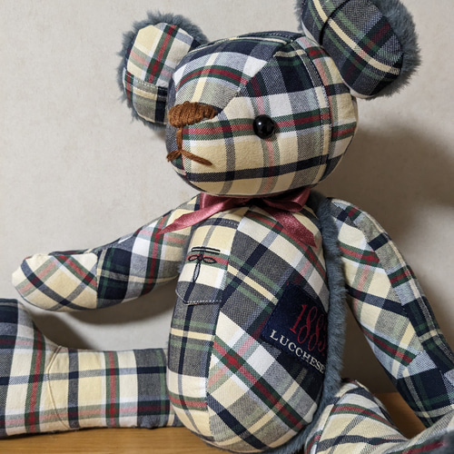 テディベア ハンドメイド【35】 受注製作》リメイク♡テディベア（35㌢）思い出の服、大切な方の品や