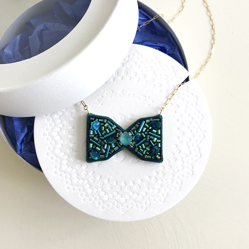 14KGF/EMBROIDERY: 'ORIBBON-II' Necklace #02.EM　-刺繍ﾈｯｸﾚｽ