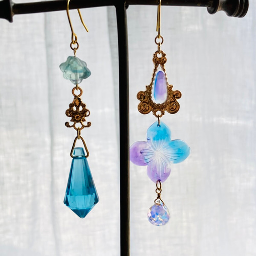再再販 グラデーション紫陽花とフローライト ピアス イヤリング
