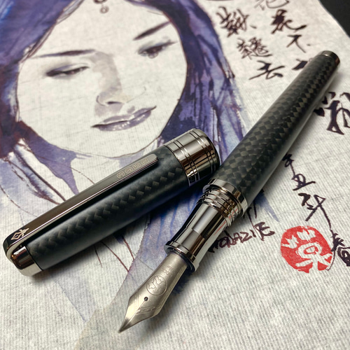 3952老山羊-X800 霧面碳纖維(旋轉式筆蓋) 書法鈦尖鋼筆筆・書寫用具bon