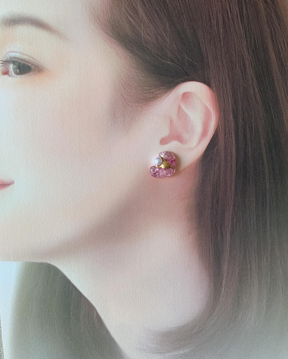 パープル 紫 水晶 金継ぎ パール 耳飾り ピアス イヤリング ノンホールピアス 天然石 ゴールド 金 シンプル 3枚目の画像