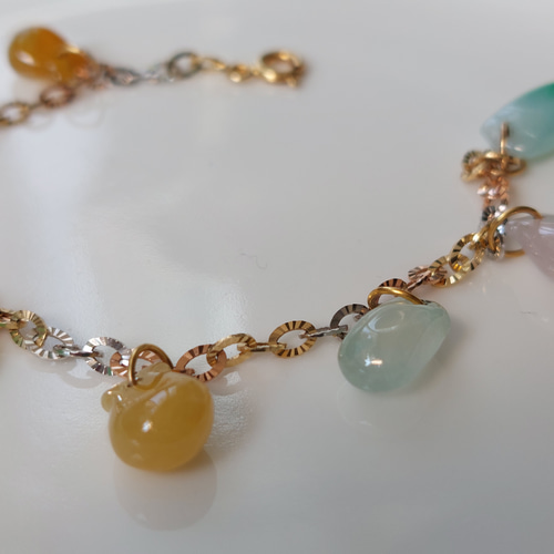 翡翠ブレスレット エメラルド 黄翡翠 白翡翠 紫翡翠 イタリアン14K