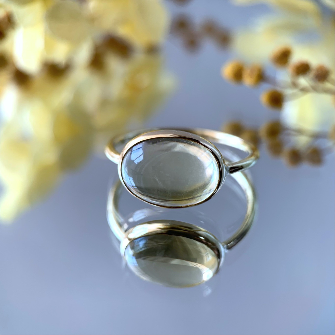 【受注制作】春色 ♪ レモンクォーツ　リング（真鍮・シルバー）