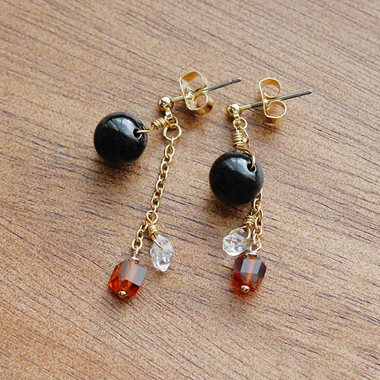 ピアス☆黒翡翠・ヘソナイトガーネット・ハーキマーダイヤモンド