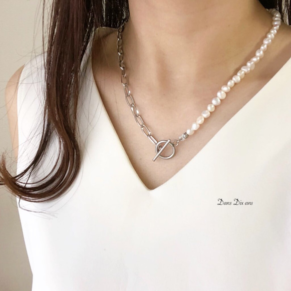 金属アレルギー対応 淡水バロックパール×サージカルステンレス