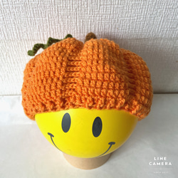 かぼちゃニット帽　キッズ用　ハロウィン　サイズ違い色違い受注制作 2枚目の画像