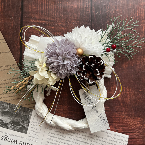 No.51 カラーしめ縄リース2023 ハンドメイドお正月飾り 玄関リース  