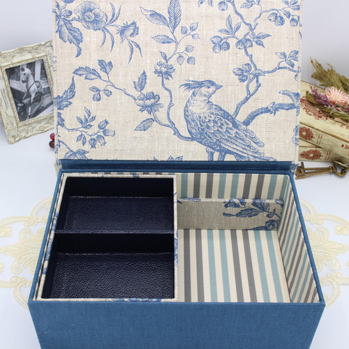 受注制作】カルトナージュ♪ フランス製 リネン生地 2段ツール