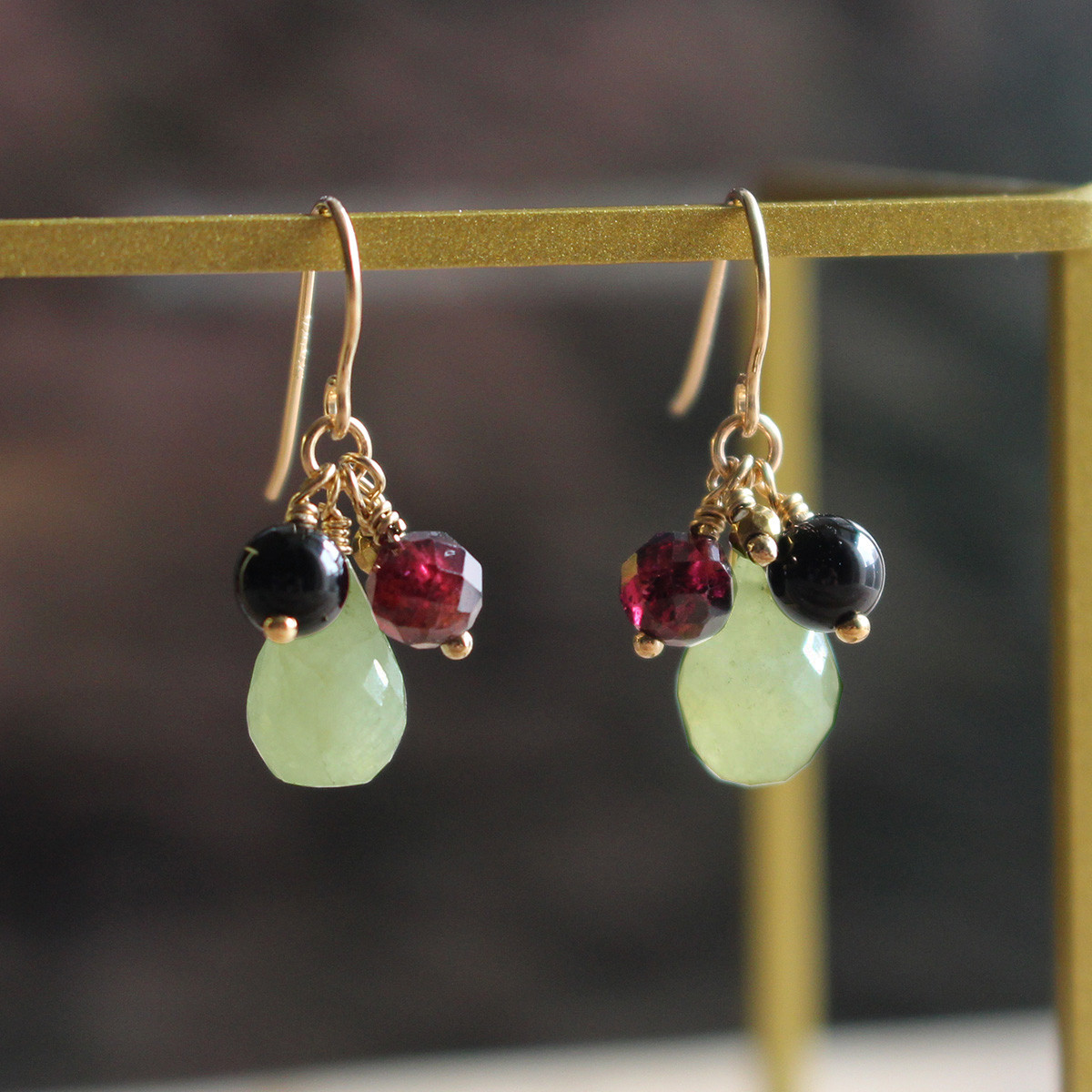 ✨9月誕生石✨ イエローサファイアと秋色天然石のコンビネーションピアス（K14GF）