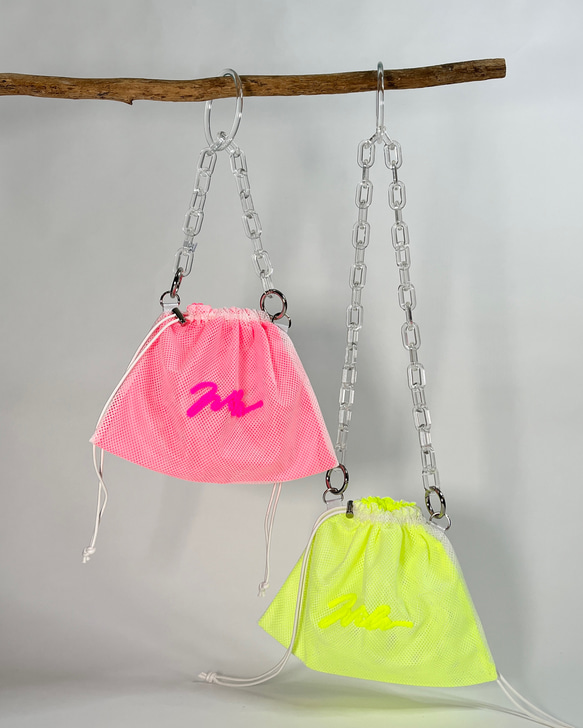 wiLc mesh KINCHAKU Bag (neon pink)　※チェーン別売り 8枚目の画像