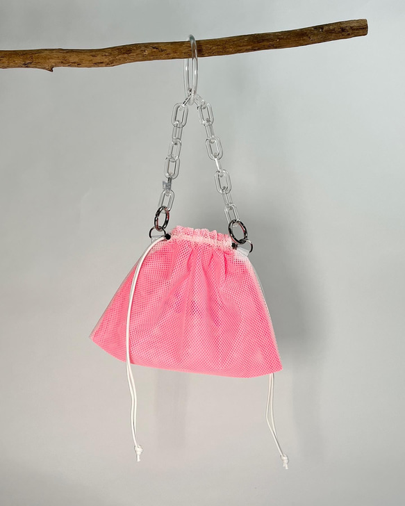 wiLc mesh KINCHAKU Bag (neon pink)　※チェーン別売り 2枚目の画像