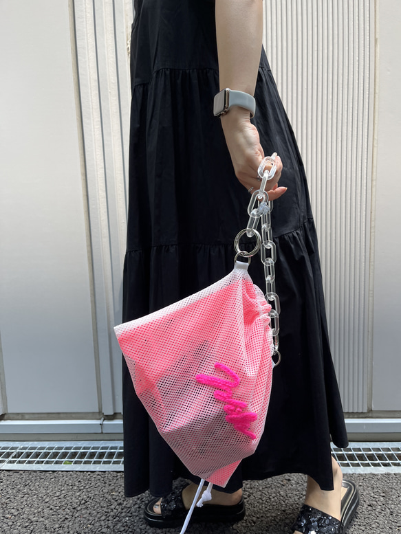 wiLc mesh KINCHAKU Bag (neon pink)　※チェーン別売り 16枚目の画像