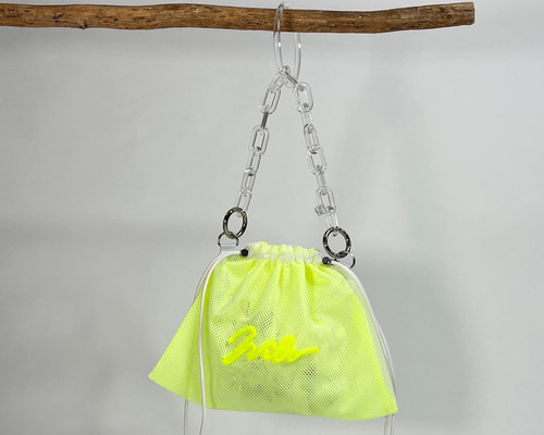 chiiiibagチーバッグ　Mesh Kinchaku wiLc mesh KINCHAKU Bag (neon yellow) ※チェーン別売り 巾着