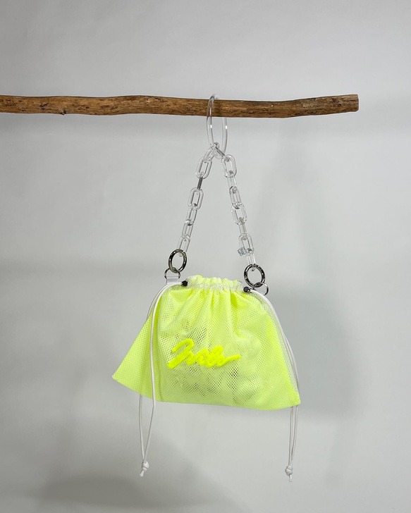 wiLc mesh KINCHAKU Bag (neon yellow)　※チェーン別売り 1枚目の画像