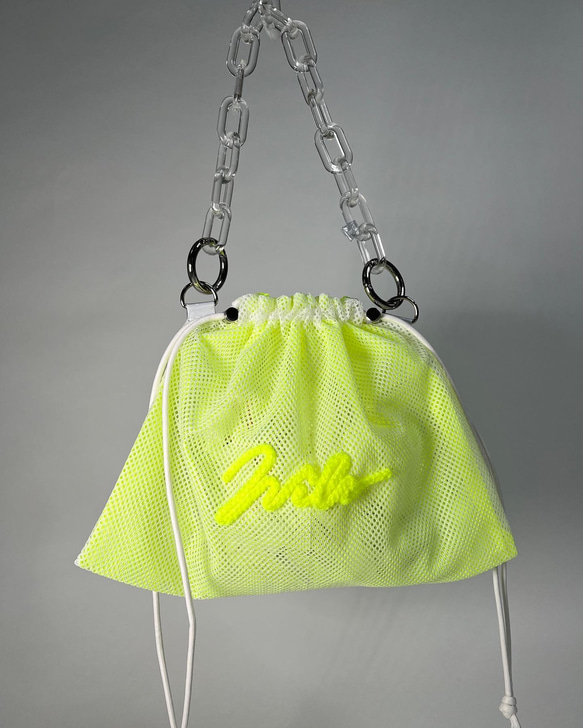 wiLc mesh KINCHAKU Bag (neon yellow)　※チェーン別売り 2枚目の画像