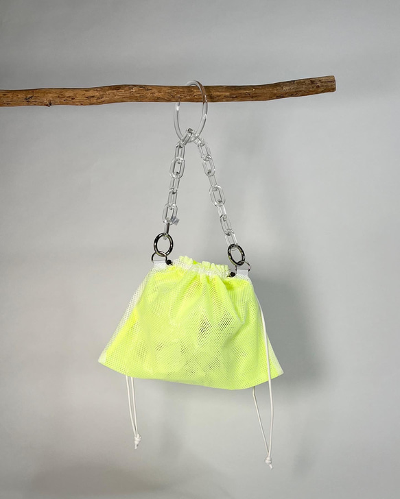 wiLc mesh KINCHAKU Bag (neon yellow)　※チェーン別売り 3枚目の画像