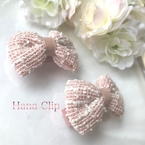 ツイードもっこりリボン♡ベビーヘアクリップ〈TD〉 雑貨・その他 hana