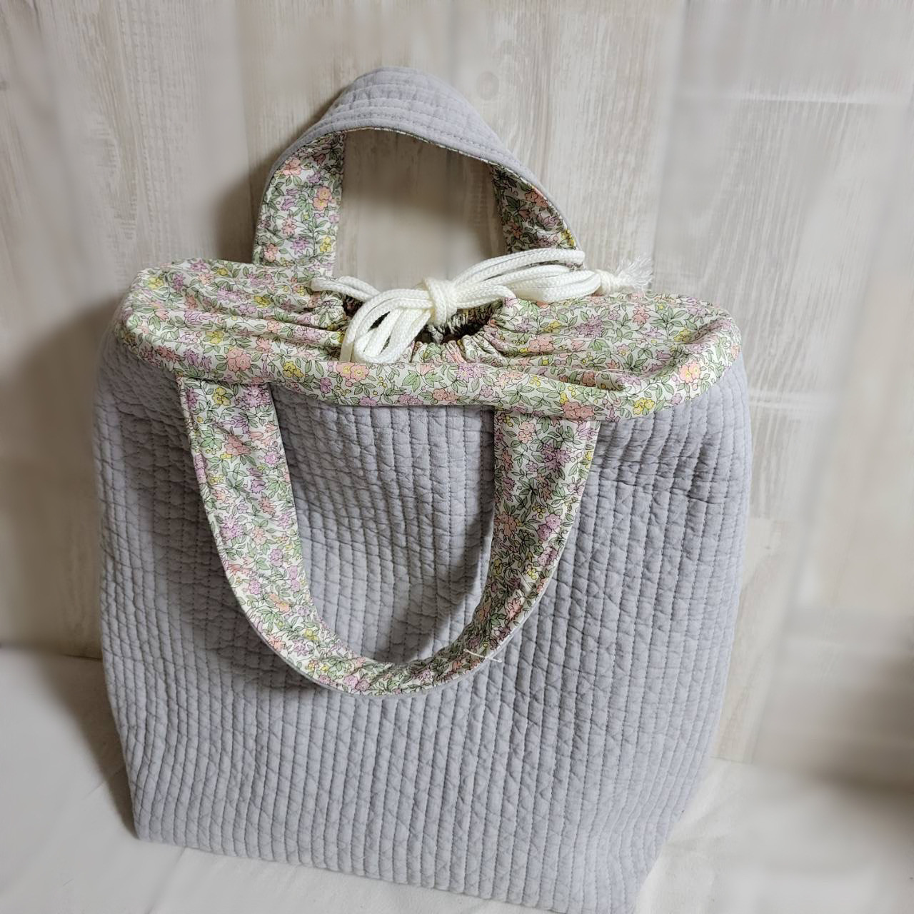 ヌビバッグ リバティA ピンク ラセンビィコットン 花柄 グレー バッグ 韓国 キルトForget Me Not