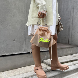 wiLc mesh KINCHAKU Bag (beige × neon yellow)　※チェーン別売り 9枚目の画像