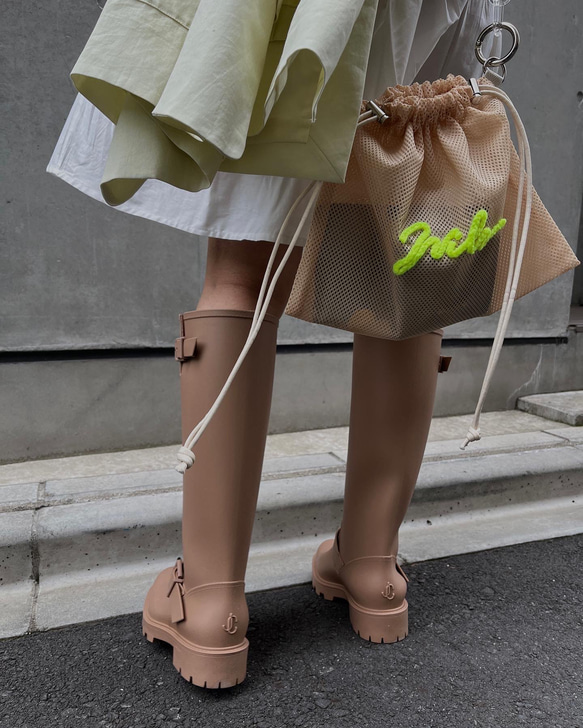 wiLc mesh KINCHAKU Bag (beige × neon yellow)　※チェーン別売り 7枚目の画像