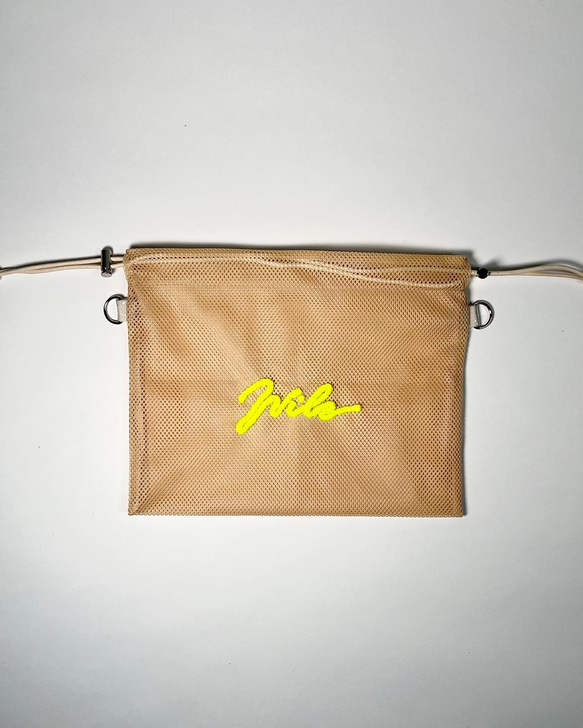 wiLc mesh KINCHAKU Bag (beige × neon yellow)　※チェーン別売り 4枚目の画像