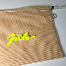 wiLc mesh KINCHAKU Bag (beige × neon yellow)　※チェーン別売り 5枚目の画像