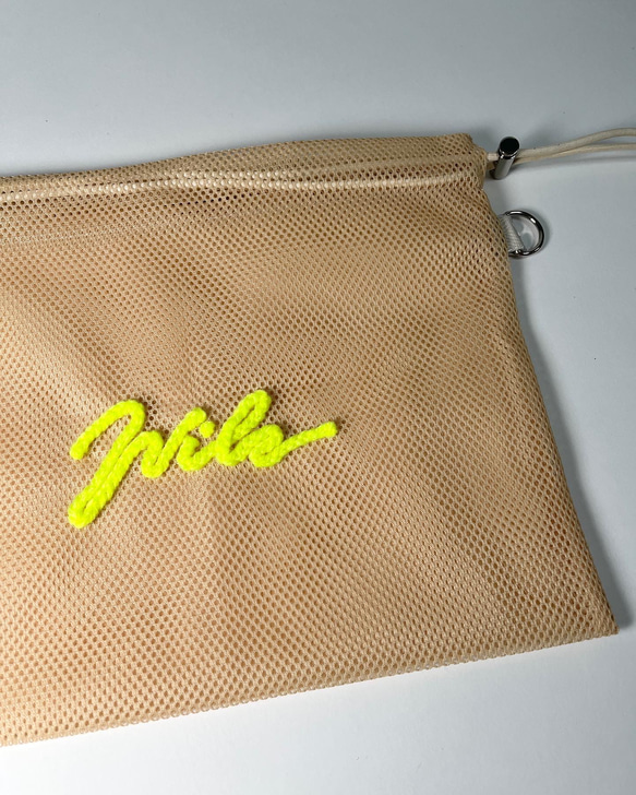 wiLc mesh KINCHAKU Bag (beige × neon yellow)　※チェーン別売り 5枚目の画像