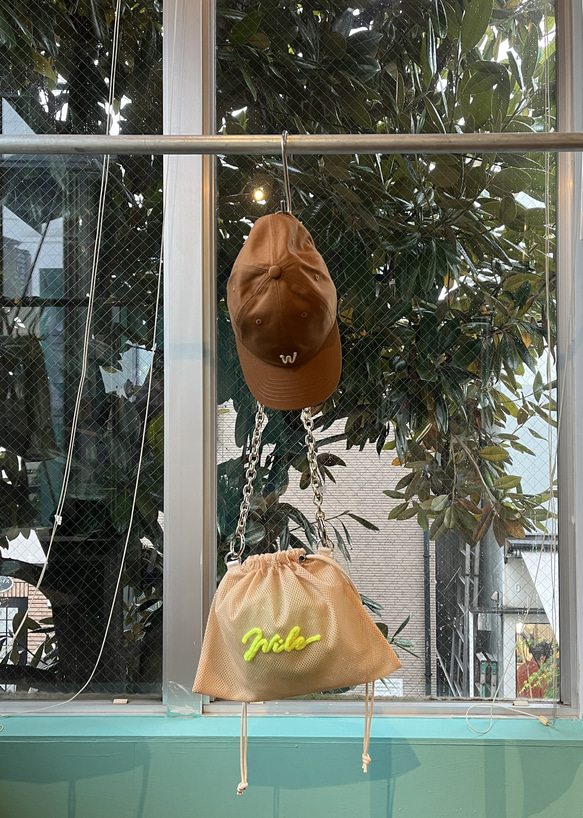 wiLc mesh KINCHAKU Bag (beige × neon yellow)　※チェーン別売り 11枚目の画像