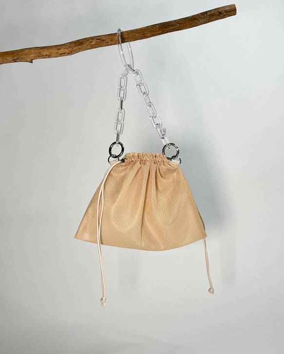 wiLc mesh KINCHAKU Bag (beige × neon yellow)　※チェーン別売り 2枚目の画像