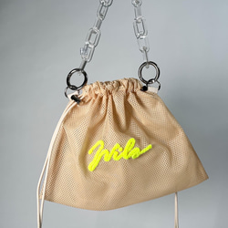 wiLc mesh KINCHAKU Bag (beige × neon yellow)　※チェーン別売り 3枚目の画像