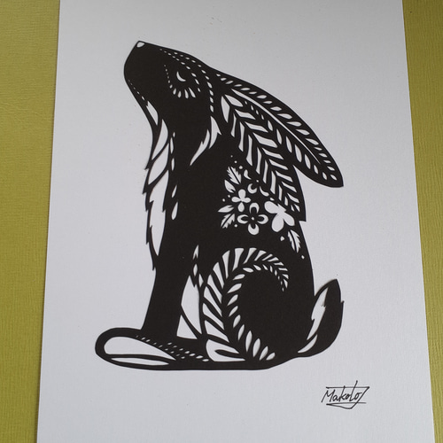 arica aki 幸運のうさぎフラッグオーナメント（木彫切り絵） 切り絵アート うさぎ 切り絵 makochin 通販 15280251｜Creema