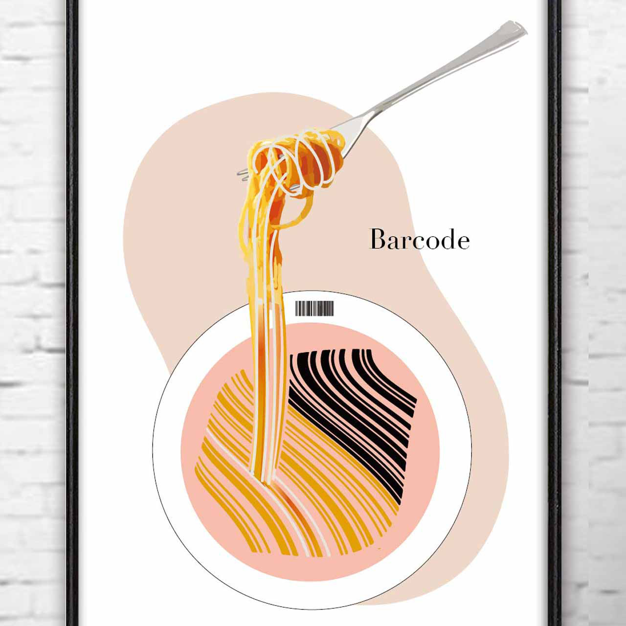 バーコード　スパゲティ　送料無料　イラスト　ポスター   アート　アートポスター　（アート　seiで検索）728