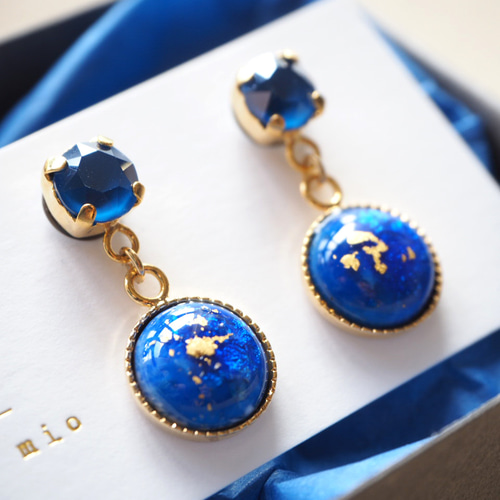 七宝焼 クリスタル〇ピアス ~Midnight blue~ ピアス（スタッド・一粒