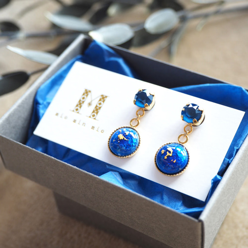 七宝焼 クリスタル〇ピアス ~Midnight blue~ ピアス（スタッド・一粒