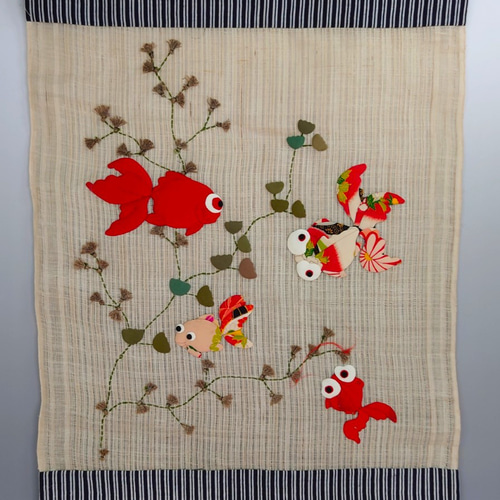 絽の金魚水草の古布 特別価格】金魚と水草のタペストリー その他