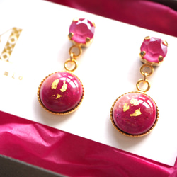 七宝焼　クリスタル〇ピアス ~Fuchsia pink~ 4枚目の画像