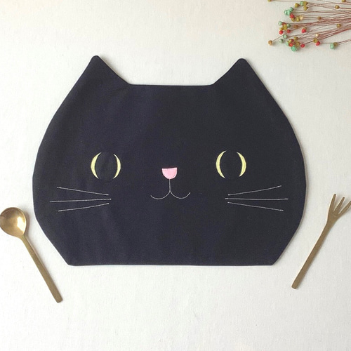 2枚セット♪ランチョンマット　25×35　黒猫柄 黒猫のランチョンマット ランチョンマット りょうこ 通販 14684523