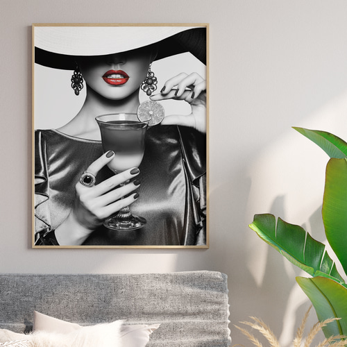 アートポスター 赤と黒の抽象ラインアート 強いコントラストで