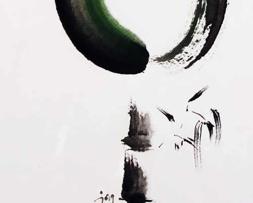 掛け軸 円相 墨象 「円相と竹」書道アート 原画 一点物 書道 栖