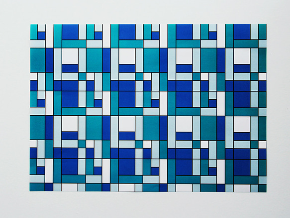 モンドリアン風の包装紙　A4サイズ（8枚入り）デザインペーパー　ラッピングペーパー　ブルー系 3枚目の画像