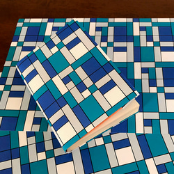 モンドリアン風の包装紙　A4サイズ（8枚入り）デザインペーパー　ラッピングペーパー　ブルー系 4枚目の画像