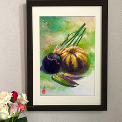 水彩アート「夏野菜Ⅱ」A4ポスター。 3枚目の画像