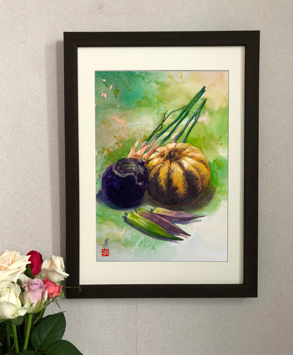 水彩アート「夏野菜Ⅱ」A4ポスター。 3枚目の画像