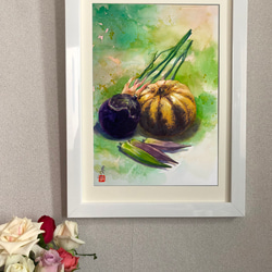 水彩アート「夏野菜Ⅱ」A4ポスター。 2枚目の画像
