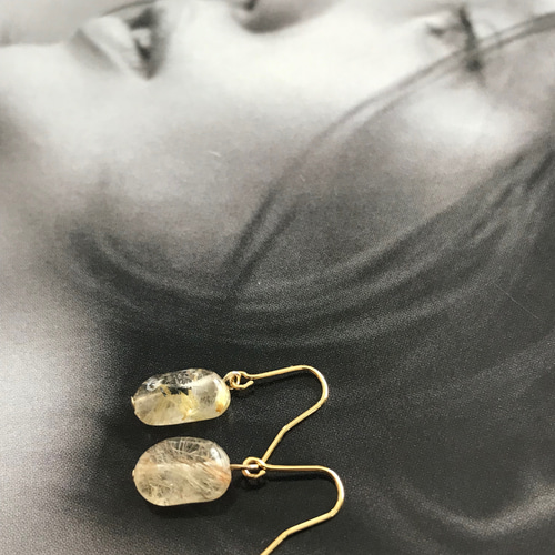 再販］ルチルクォーツ♚ピアス/ノンホールピアス ピアス（フック 