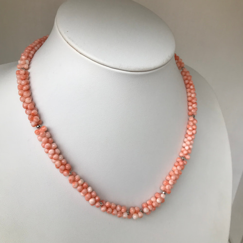 オレンジ色の天然珊瑚瓢箪ペンダントネックレスシルバー