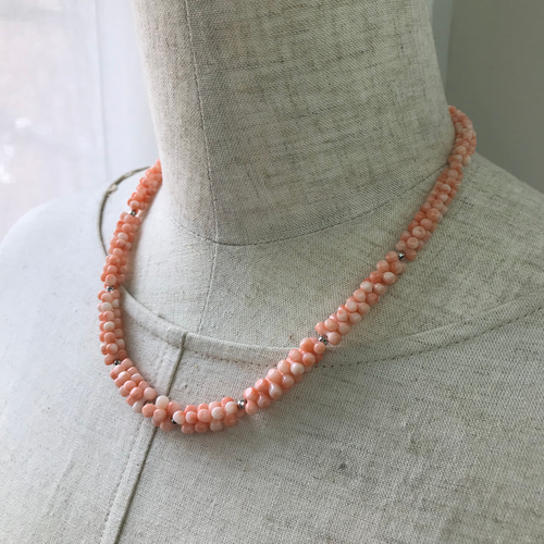 オレンジ色の天然珊瑚瓢箪ペンダントネックレスシルバー