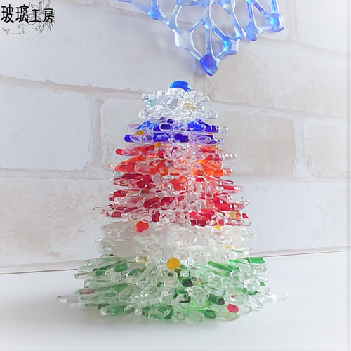 ガラスツリー クリスマスツリー 一点物 フュージング ガラス