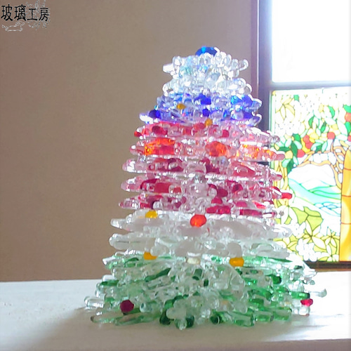 ガラスツリー クリスマスツリー 一点物 フュージング ガラス 