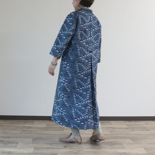 着物リメイク 抽象花模様紬オープンカラーワンピース ワンピース